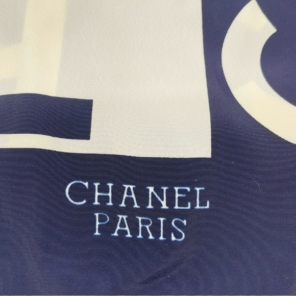 Chanel Navy White Mademoiselle Gripoix Silk Scarf - Picture 15 of 16